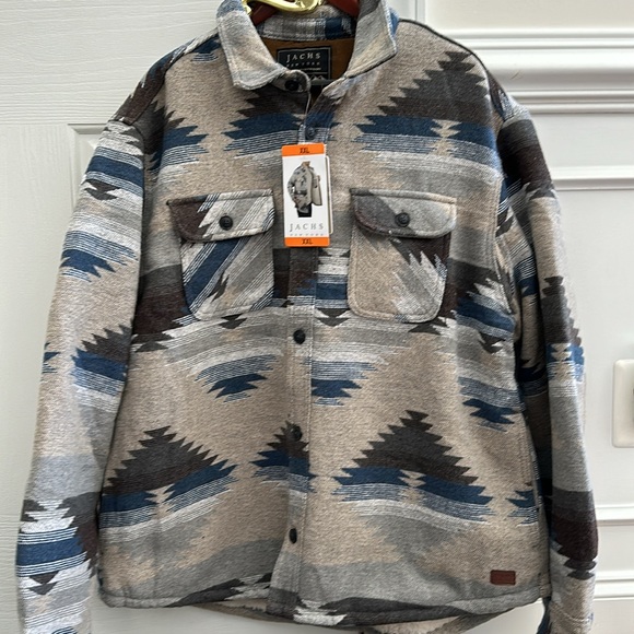 NWT Jachs Wool Blend Sherpa Lined Tan Blue Jacket Size XXL Shacket - Picture 12 of 14